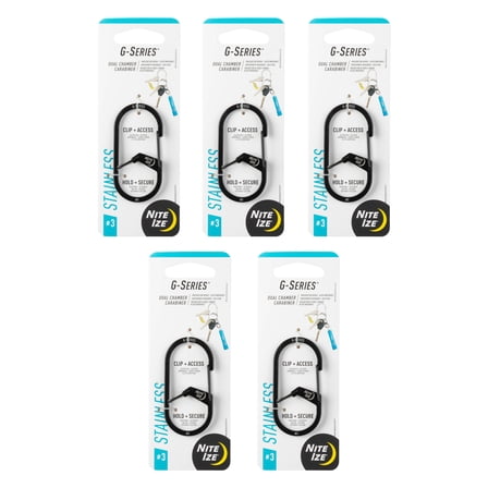 Nite Ize G-Series Dual Chamber Carabiner - Size 3 - Black - 5 Count (5 Pack)