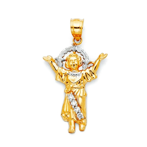 14k Yellow Gold Cubic Zirconia Divine Infant Religious Faith Inspiration Jesus Pendant Necklace 18x32mm Pendant for Wome