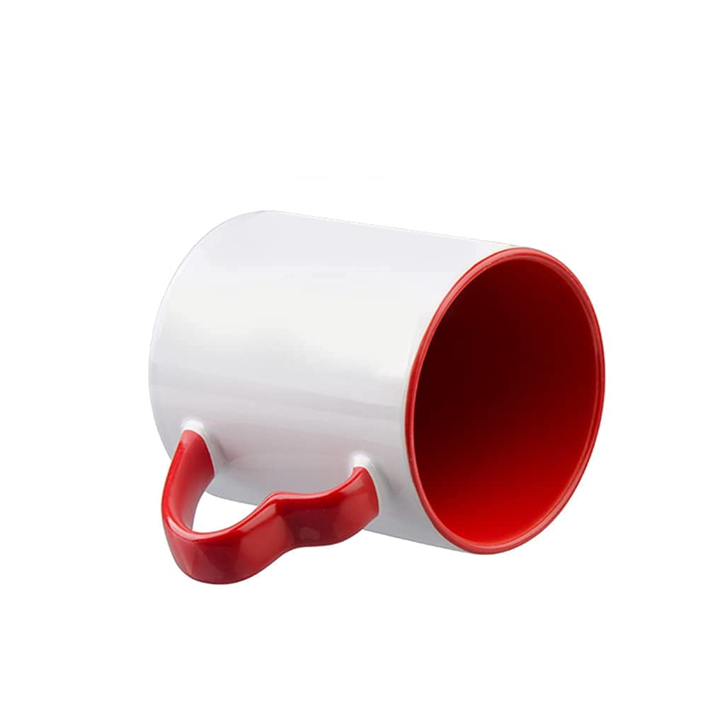 MR.R 11oz Set of 6 Sublimation Blank Dishwasher Ceramic Mug,Blank Coated Cup,Sublimation Blank Mugs,Classic Cup with Red Color Inner Mug and Heart Handle