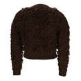 thumbnail image 2 of DAFPZW Women's Brown Fuzzy Fringe Crop Cardigan V-Neck Button Front Chunky Knit Tassel Long Sleeve Sweater, 2 of 6