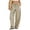 04-Khaki, variant on Women's Striped Cotton Linen Wide Leg Pants, Elastic Drawstring Waist Straight Long Trousers with Pockets, Casual Summer Loose Pants for Daily Vacation Wear 02-Brown XL