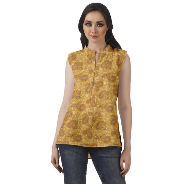 Moomaya T-shirt d'Été Décontracté en Tunique Col Mandarin Imprimé