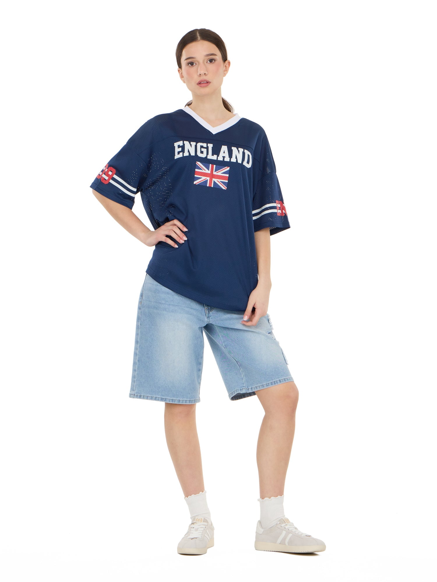 Forever 21 Women's Mesh Oversized England Soccer Jersey Tee, Sizes XXS-XXL