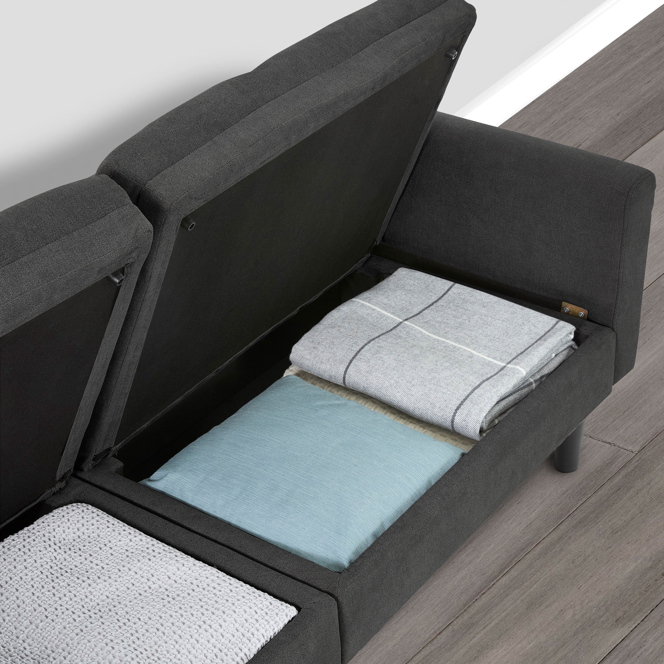 Mainstays Storage Futon with Underseat Storage, Charcoal Fabric