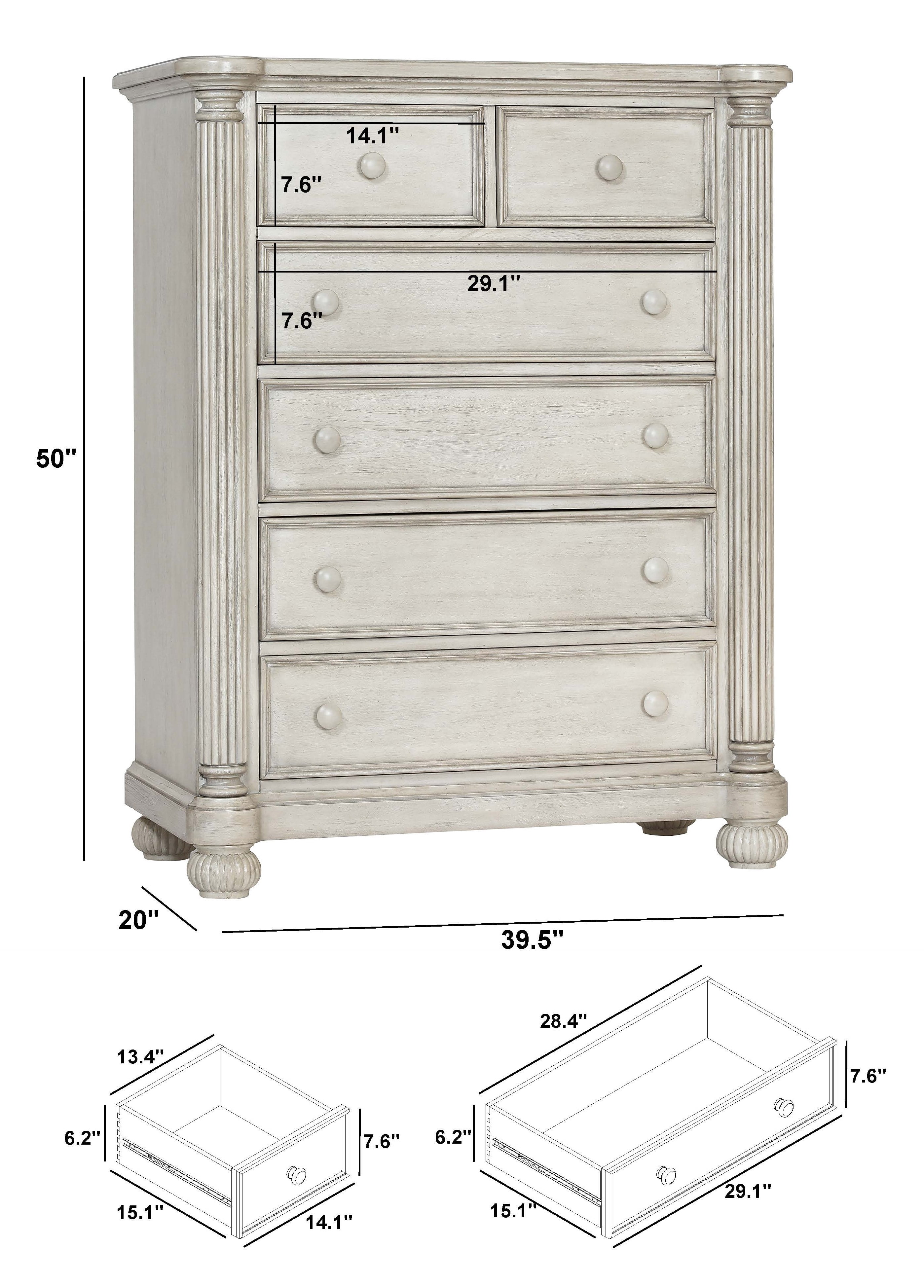 Kingsley Charleston 6 Drawer Chest in Weathered White