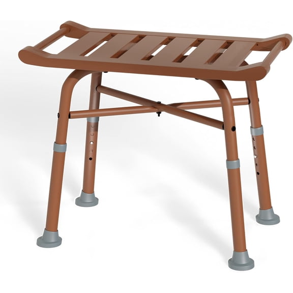 Bambloom Shower Bench with Handles,Bamboo Waterproof and non-slip Shower Chair for Inside Shower,Height Adjustable Shower Stool for Adults Seniors and Disabled (Brown)