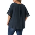 thumbnail image 3 of Agnes Orinda Women's Plus Size Tops Round Neck Lace Crochet Short Sleeve Shirts Casual Blouses 1X Navy Blue, 3 of 6
