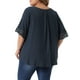 thumbnail image 3 of Blusas Casuales de Manga Corta de Encaje de Talla Grande para Mujeres Agnes Orinda, Cuello Redondo, 2X, Azul Marino, 3 of 6