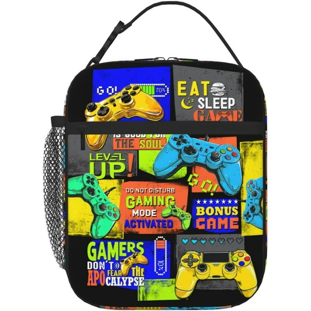 Video Game Lunch Box Gamepad Lunch Bag Reusable Cool Gamer Slogan Game Theme Lunch Box Video Game Lunchbox Video Game Lunch Box, Game Lunch Box Gaming Lunchbox For Women Men, Work, Picnic, Beach