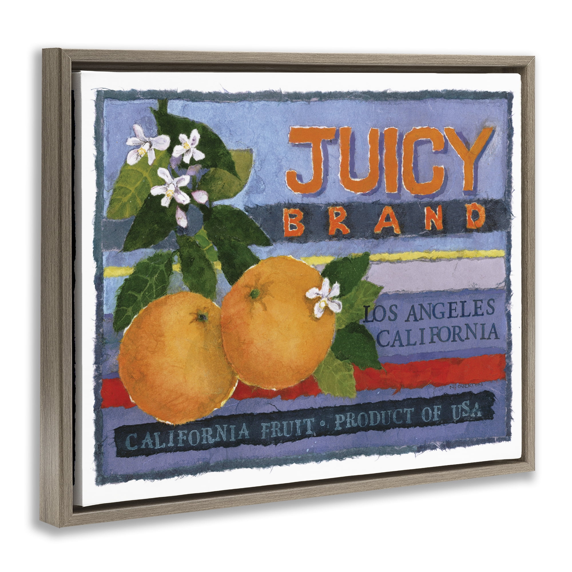 Stupell Industries Juicy Brand Oranges Food & Beverage Painting Brown Floater Framed Art Print Wall Art, 21 x 17