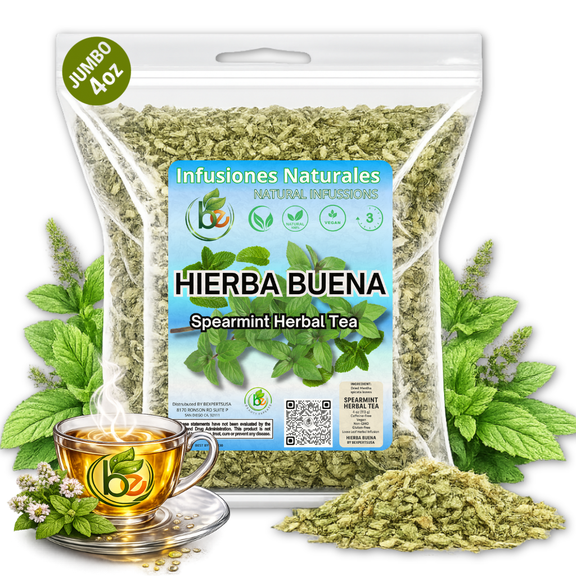 Spearmint(YERBA BUENA) Herbal Tea – 4 oz (113g) – Dried Mentha Spicata Leaves – Caffeine-Free, Vegan, Non-GMO, Gluten-Free – Loose Leaf Herbal Infusion – Hierba Buena by BexpertsUSA