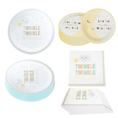 Twinkle Twinkle Paper Plates Napkins, Kate Aspen 16pcs 7 inch & 16pcs 9 inch Heavy Duty Disposable Party Plates, 30pcs 6.5 inch Durable Paper Napkins for Birthday, Baby Shower Party
