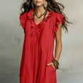 thumbnail image 5 of HADST Sleeveless V-neck Ruffle Maxi Dress with Loose Ruffle Cap Sleeves and Side-Seam Pockets, 5 of 8