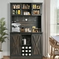 thumbnail image 5 of DreamCurship 72" Kitchen Pantry Cabinet with 4 Doors, Freestanding Cupboard Storage Buffet Hutch with Microwave Stand, Coffee Bar Cabinet with 9 Racks & 4 Row Metal Hooks, Dark Oak, 5 of 7
