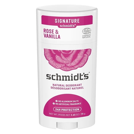 Schmidt's Aluminum-Free 24-Hour Odor Protection Rose & Vanilla Vegan Natural Deodorant Stick - 2.65 oz Pack of 4