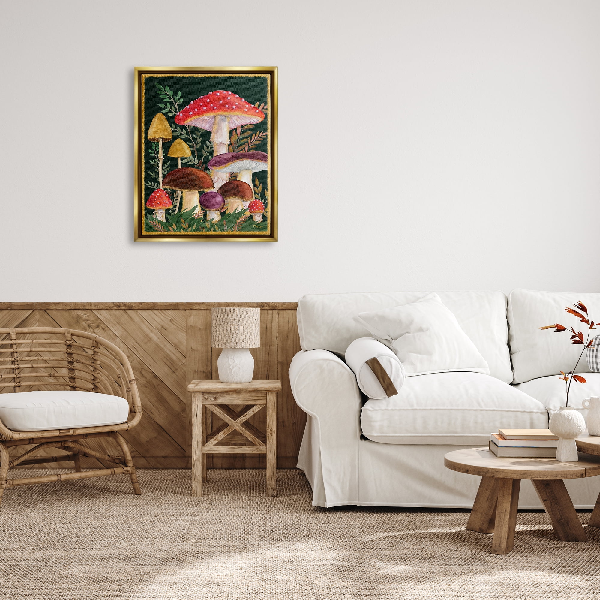 Stupell Industries Woodland Mushrooms Nature Botanical & Floral Painting Gold Floater Framed Art Print Wall Art, 25 x 31