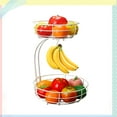 thumbnail image 1 of 2 Tier Metal Wire Fruit Basket Bowls with Banana Hanger, Detachable Fruit Organizerfor Kitchen Counter in White, 1 of 7