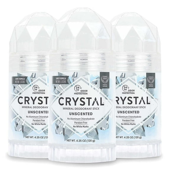 Crystal Body Mineral Deodorant Stick, Unisex, Unscented, 4.25 oz(Pack of 3)