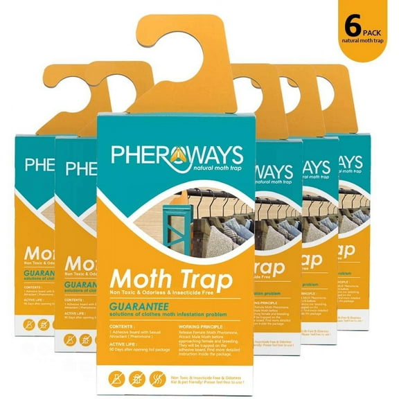 Pheroways Clothes Moth Traps, Safe Moth Traps for Closet Clothing and Carpet Moth Traps, Effective Guaranteed (6 Pack)