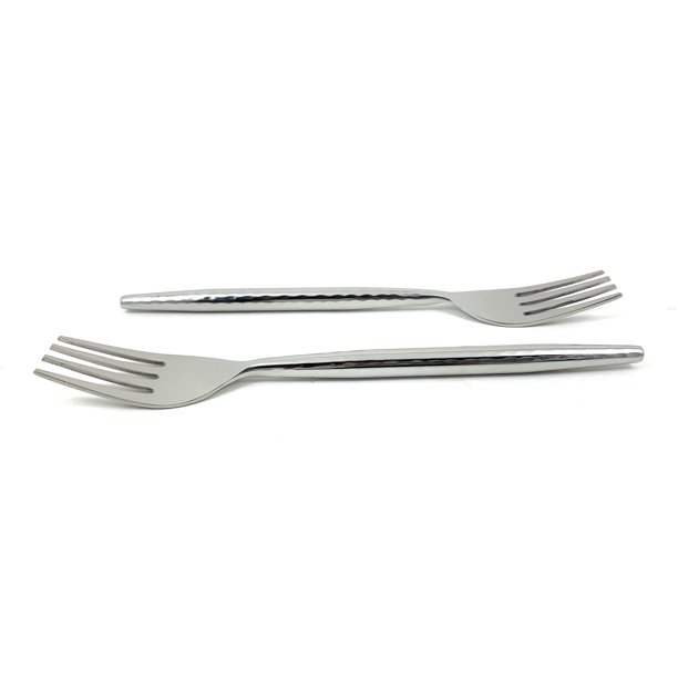 Stainless Steel Dinner Forks Set of 6 Pieces (Hammered, Silver Glossy