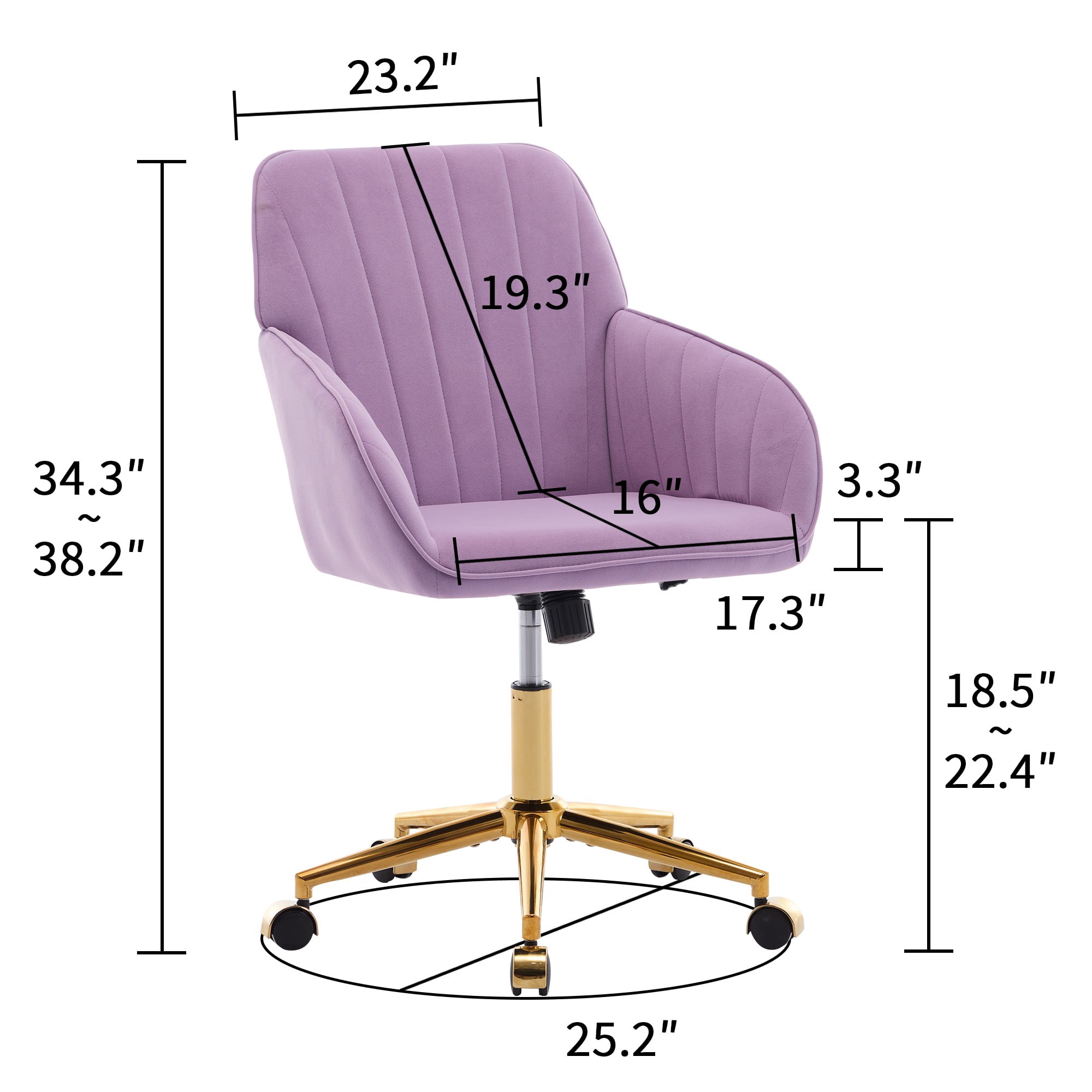 Modern Arm Chair,Adjustable Office Desk Chair with Wheels,Swivel Vanity Chair,Purple