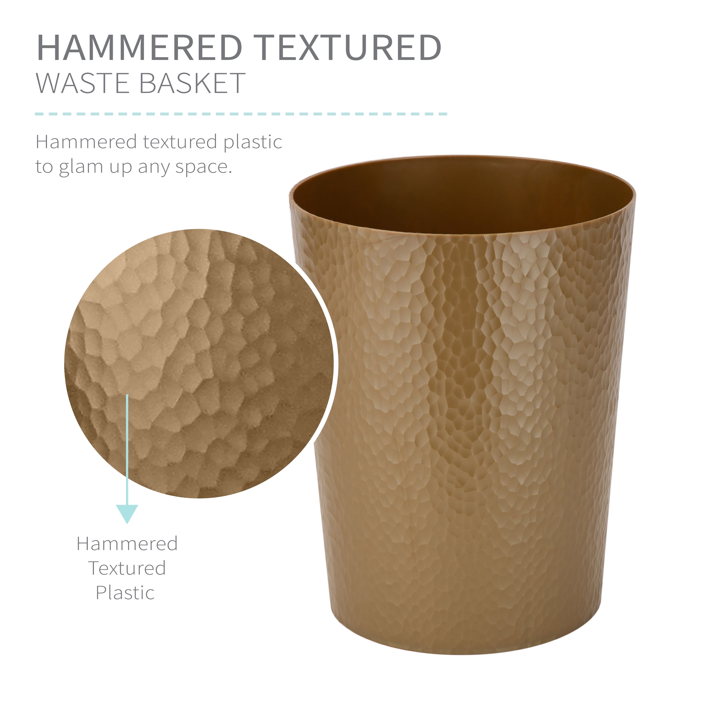 Bath Bliss 4 Pack 10 Liter Hammered Textured Bathroom Trash Can in Gold