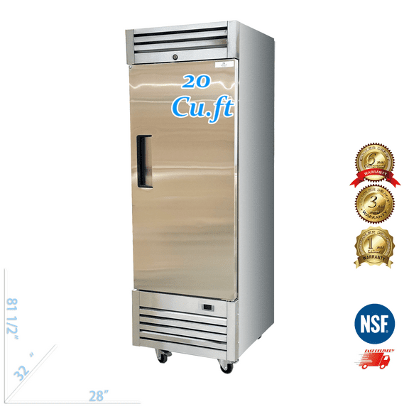 Commercial Reach-In Upright Refrigerator, 29 inch, 20 cu. ft, Stainless Steel exterior, Cooler Depot.