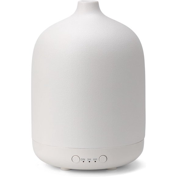Diffuseurs d'Huiles Essentielles en Céramique KAKODA pour la Maison, Diffuseur d'Aromathérapie Décoratif pour Chambre, Diffuseur d'Air Parfum Ultrasonique 250 ml avec Minuterie - Blanc