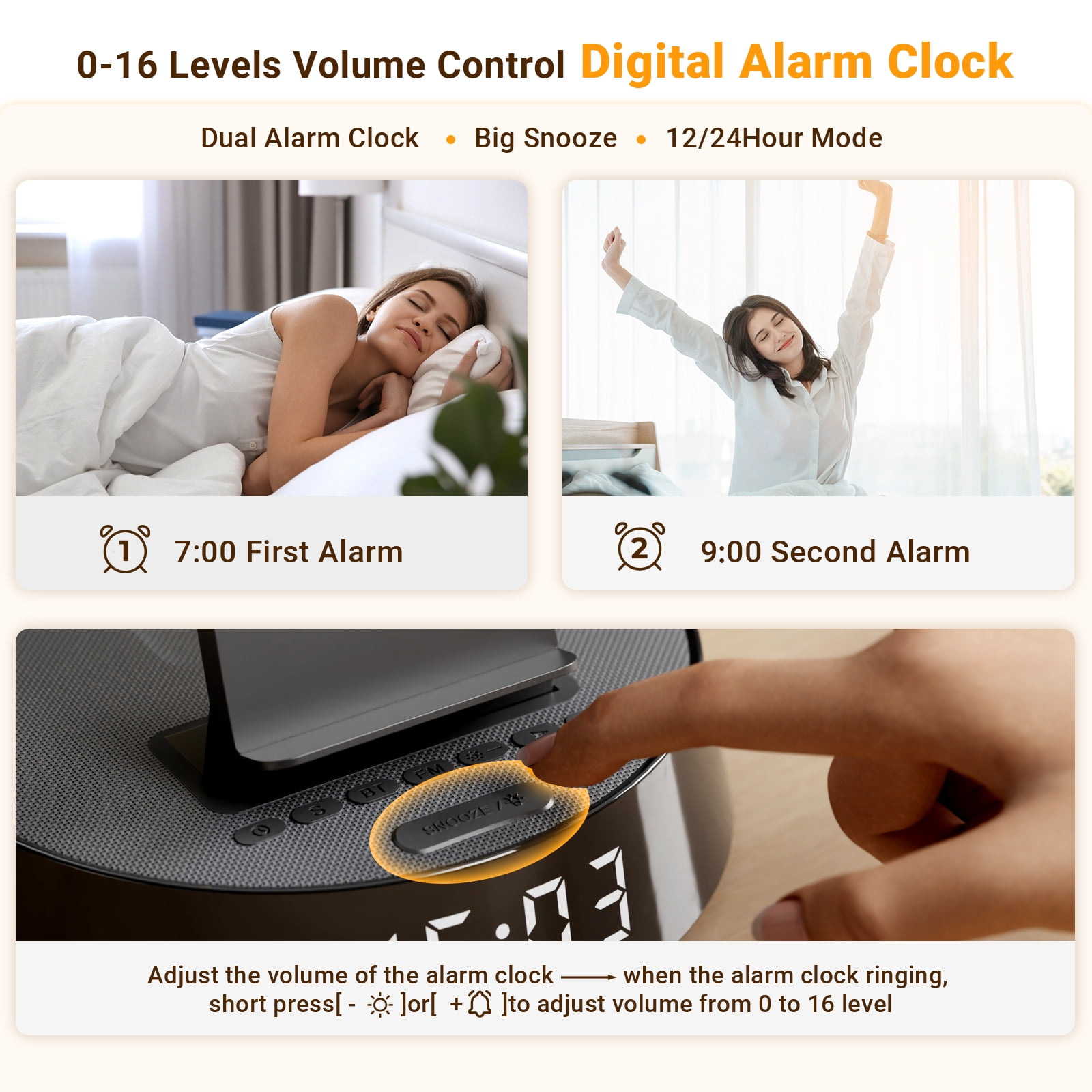 7-in-1 Wireless Charging Station For iPhone, Apple Watch, AirPods & Bluetooth Speaker Alarm Clock Dimmable Night Light Black