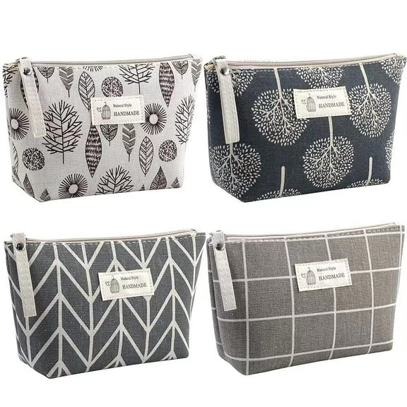 Ksopiavobs Canvas Cosmetic Bag, 4PCS Multi-Function Cosmetic Bag for Purse, Large capacity Cute Toiletry Bags Packet for Women Girls