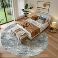 thumbnail image 2 of UERMEI 10'x10' Round Washable Area Rugs for Living Room, Modern Abstract Printed Rug, Vacuum-Friendly, Non Slip Indoor Rug for Bedroom Entryway Home Decor Carpet, Blue/Brown, 2 of 6
