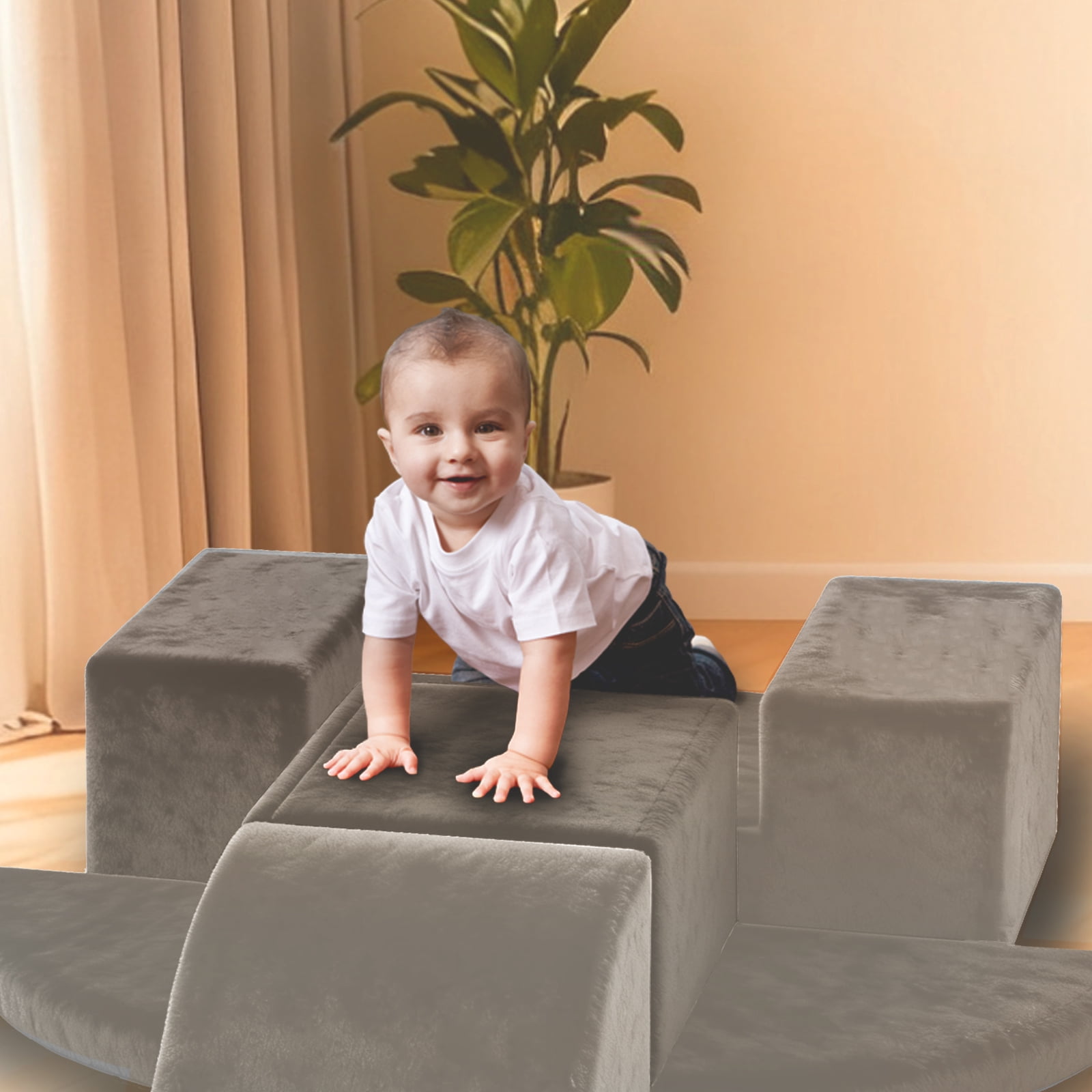 G TALECO GEAR Climbing Toys for Toddlers, 7 Pieces Indoor Baby Foam Blocks Soft Play Set with PU Leather, Kids Climb and Crawl Sliding Activity Structure Gym Playground Climber