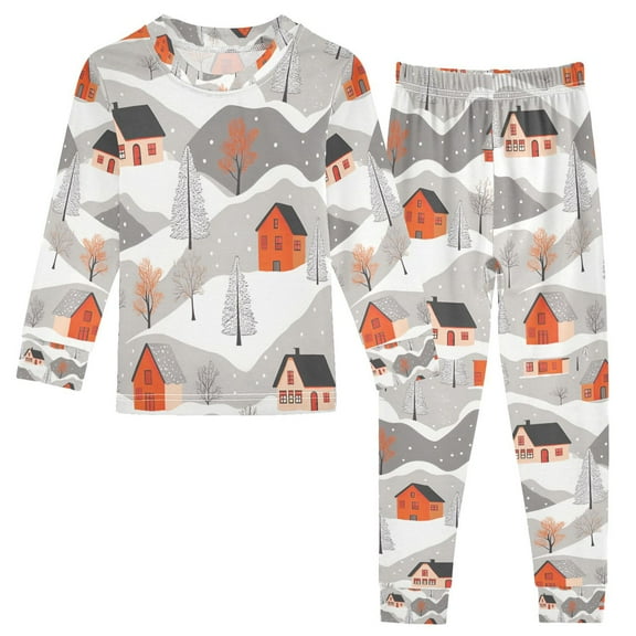 FORMRS Long Sleeve Top and Pants Pajama Set for Niños 2-Piece Sleepwear, Sizes 18M-8Y, Snow Cartoon Houses