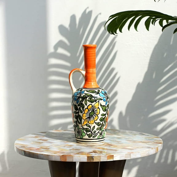 India Meets India Ceramic Flower Vase [Multi], Decorative Curved Flower Vase for Home Décor/Living Room/Office/Table Top/Dining Area and Windowsill Décor, 8 INCHES