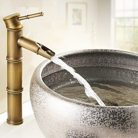 Aquafaucet Waterfall Antique Brass Finish Bathroom Vessel Sink