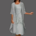 thumbnail image 2 of Gubotare 2 Piece Mother of the Bride Dresses Chiffon Lace Formal Wedding Guest Dress Long Sleeved Cardigan Layered Ruffles A Line Midi Dresses Party Matching Set,Grey XL, 2 of 6