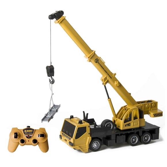 Remote Control Crane Toy 2.4GHz 6 Channel Construction Crane with Light Rechargeable Truck Crane Set for Kids Boys Girls,yellow,none