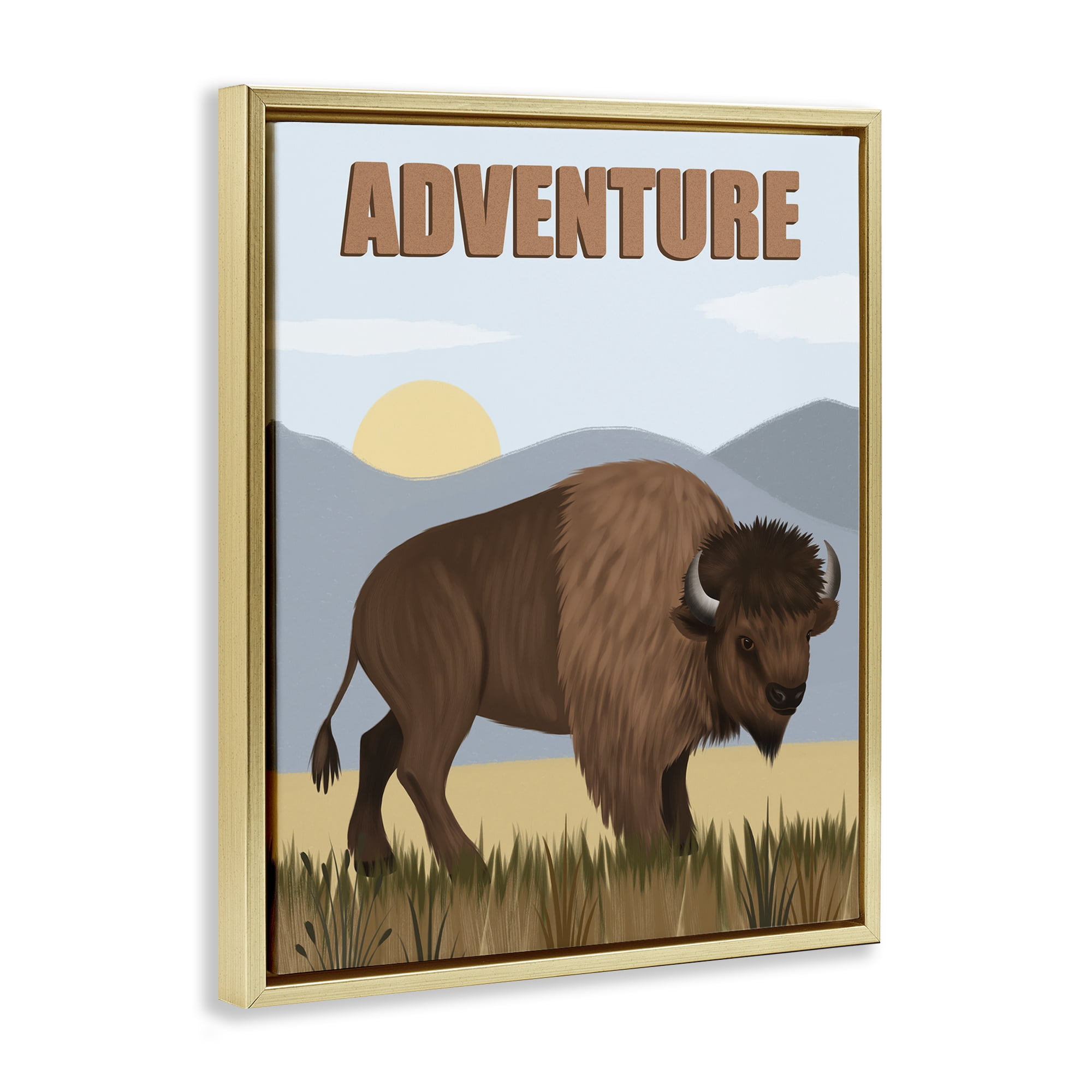 Stupell Industries Adventure Nature & Bison Animals Painting Gold Floater Framed Canvas Art Print Wall Art, 17 x 21