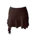thumbnail image 5 of HNMKIU Women Lace Mini Skirt Low Rise Pleated Ruffle Layered Flowy Asymmetrical Fairy Half Skirt for Casual Wear 01_Coffee,XL, 5 of 5
