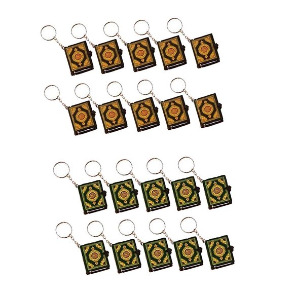 20pcs Ark Real Paper Pendants Keychains Alloy The Koran Muslim Keyring