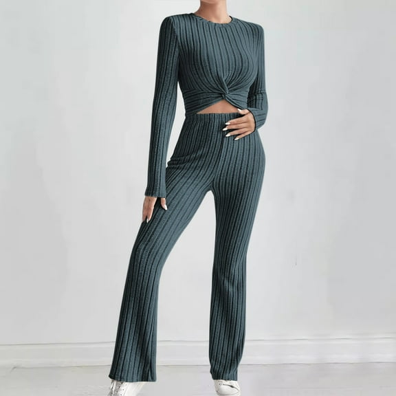 Women's Fall Casual Outfit Sets In Petite Knitted Long Sleeve Set Hoodie Loose Pants Two Piece Set Long Sleeve Round Neck Top/Shirt Suit