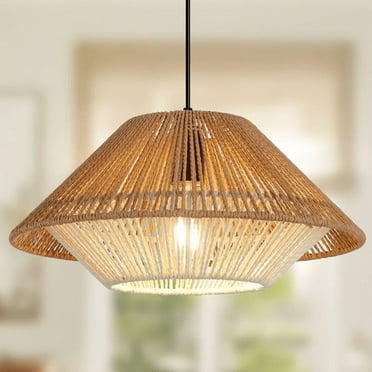 Ganeed  Rattan Pendant Light, Boho Handwoven Chandelier Height Adjustable, Hanging Ceiling Lamp for Dining Room, Kitchen Island, Living Room