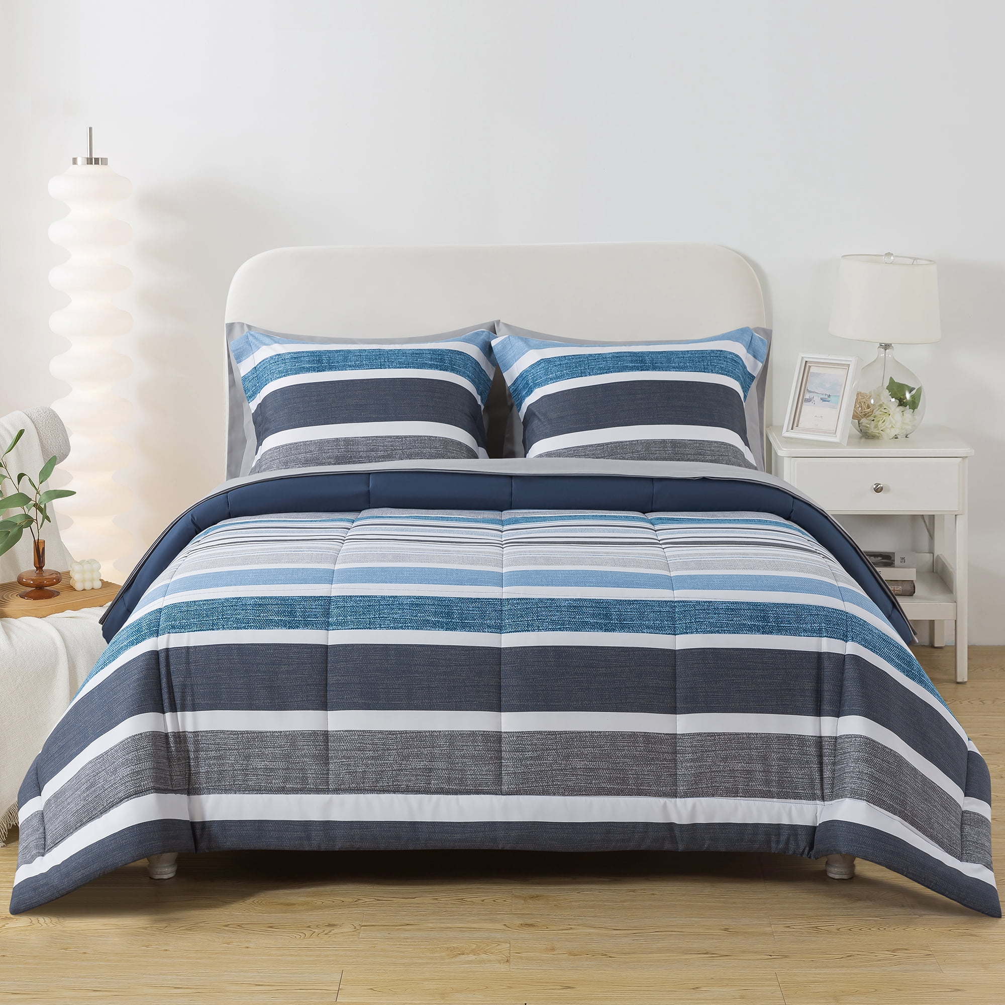 Mainstays 7-Piece Blue Stripe Bed in a Bag, Double