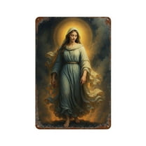 Antique Look Virgin Mary Tin Sign Faith Decor for Office or Bedroom Wall 8x12 Inch