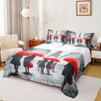 Homewish Valentine'S Day Theme Twin Sheet Sets,Paris Eiffel Tower Twin Fitted Sheet,Red Gray Flat Sheet For Kids,Luxury Bedroom Decor,3 Pieces