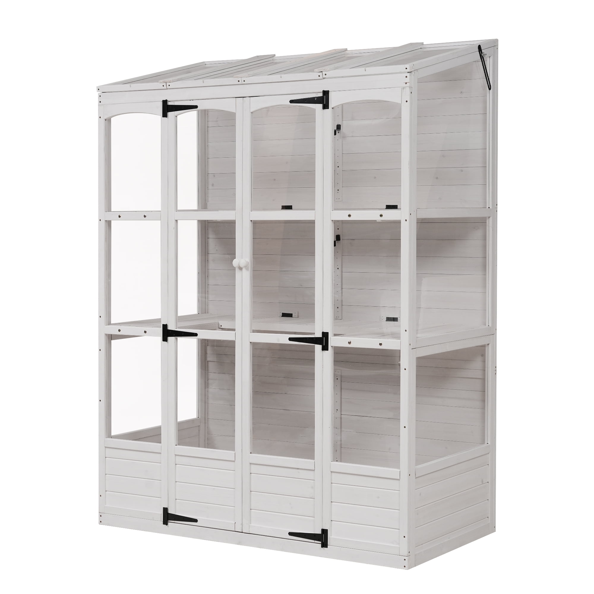 Mintazer 78" Walk-In Greenhouse, Outdoor Plant Gardening Greenhouse with 4 Independent Skylights & 2 Folding Middle Shelves, White