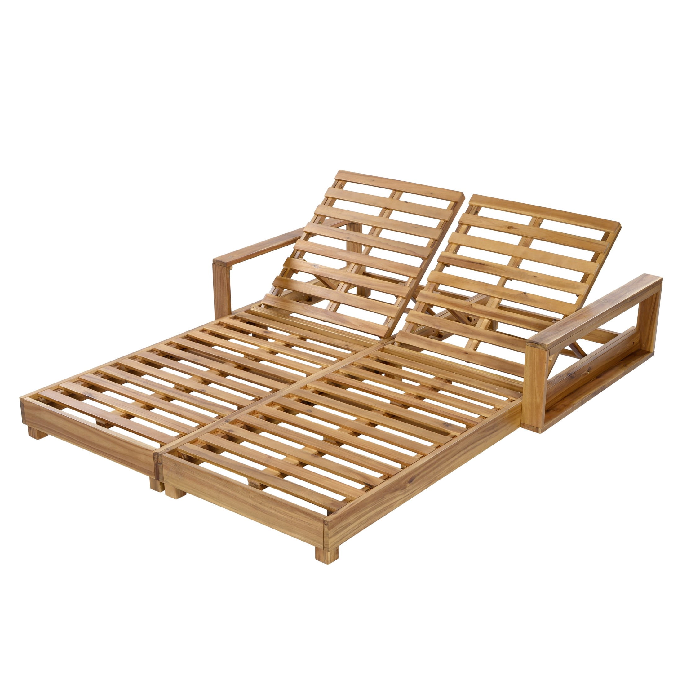 Christopher Knight Home Double Outdoor Chaise Lounge, Recliner with Adjustable Backrests, Light Natural