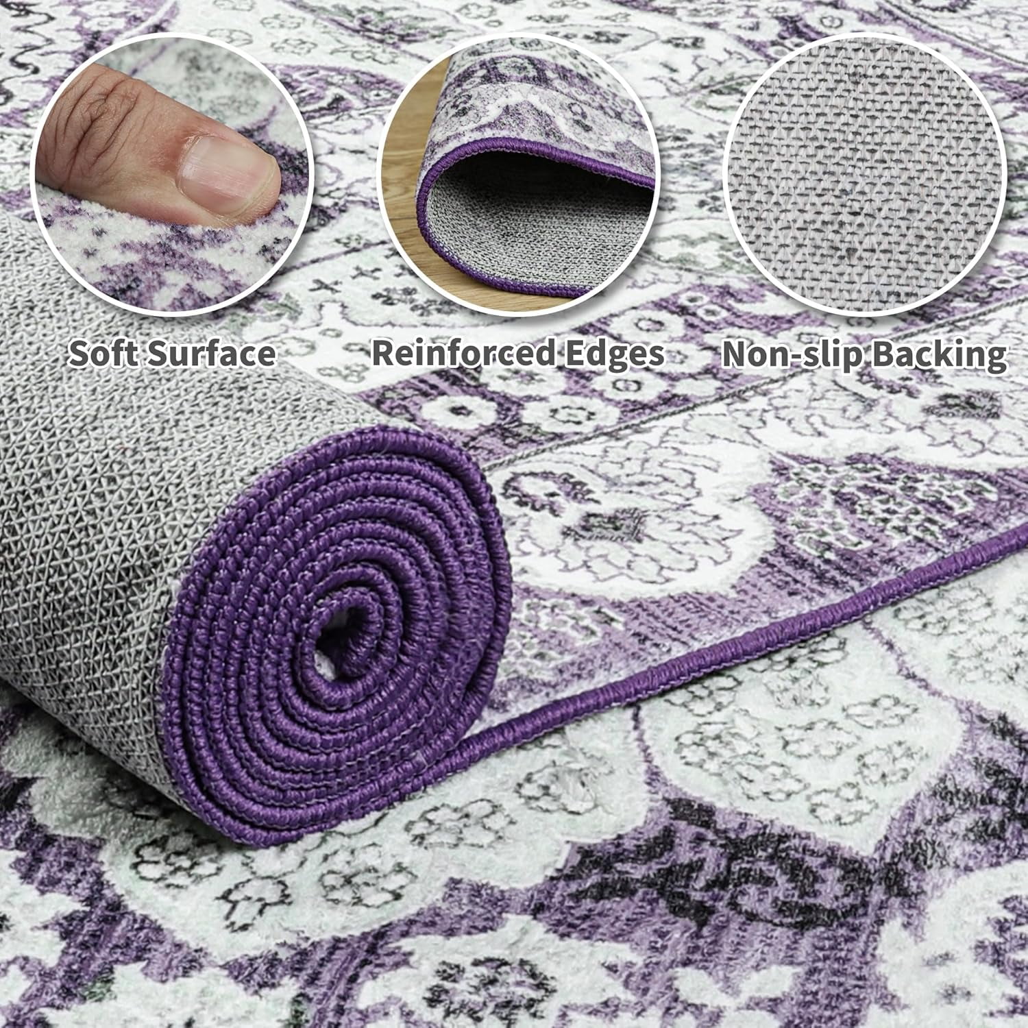 Junovo 2'x3'Rugs for Living Room Boho Rug Floor Carpet,Purple