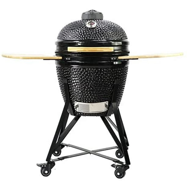 - 21" CERAMIC KAMADO GRILL. BLACK. COOKER OVEN + SMOKER. WITH TROLLEY WITH WHEELS AND CAST VENT - Walmart.com