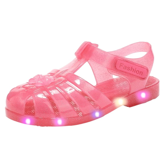 Girls Light Up Crystal Jelly Sandals Closed Toe Bow Decor Glowing Slippers Non-Slip for Beach Summer Party, Size 25-32